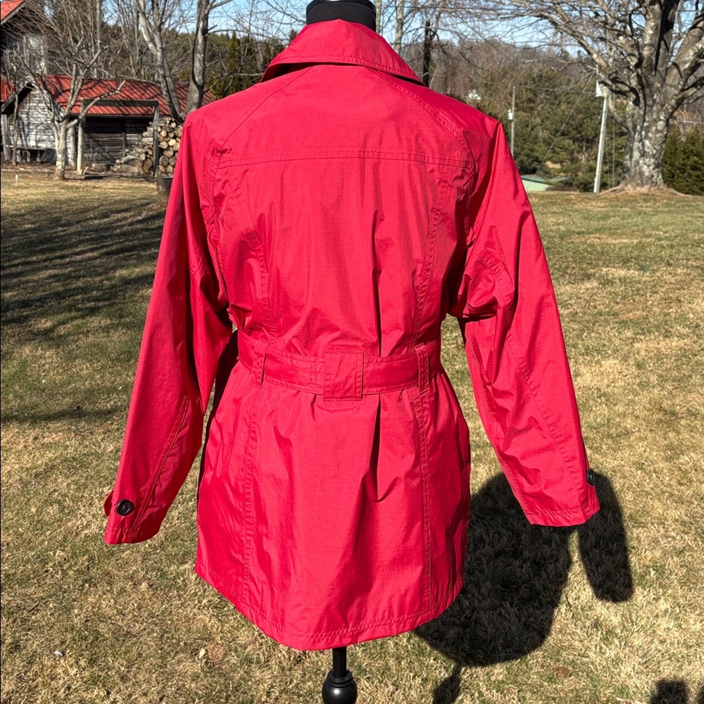 LL Bean Double Breasted Red Trench/w Rain Liner Coat Women’s Size Large Petite - Picture 4 of 14